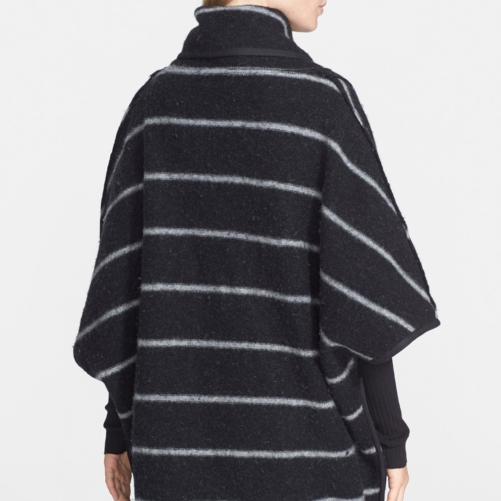 Free People Wool-Blend Striped Cape Coat – Black/Grey – XS (Oversized, Fits S–M) - Picture 3 of 16
